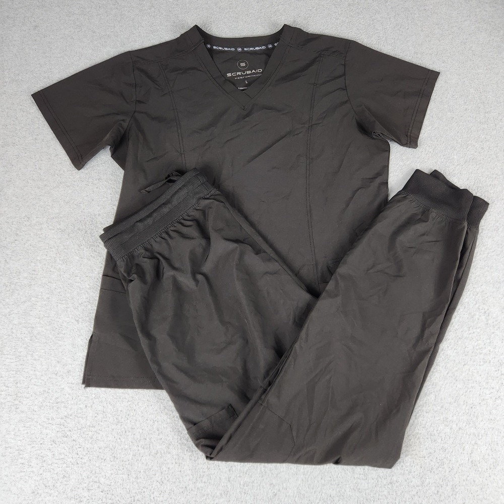 Scrubaid 2 Piece Scrub Set Womens Large Black Stretch Medical Performance V Neck
